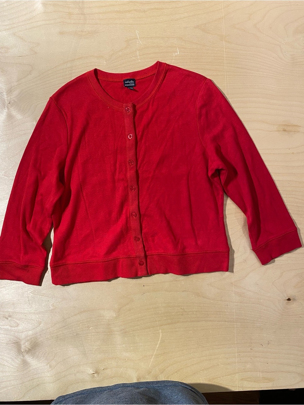 Rafaella Red Button-Up Cotton Blend Cardigan Sweater PM (SS)